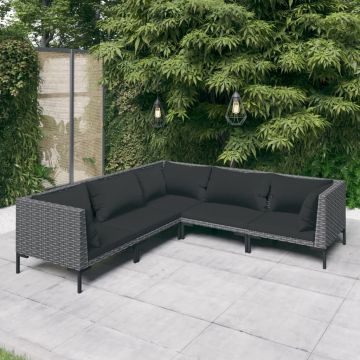 vidaXL Set mobilier de grădină cu perne,5 piese, gri închis, poliratan
