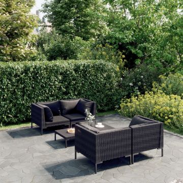 vidaXL Set mobilier de grădină cu perne,5 piese, gri închis, poliratan