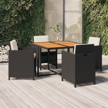 vidaXL Set mobilier de grădină cu perne, 5 piese, negru, poliratan