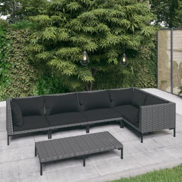 vidaXL Set mobilier de grădină cu perne,6 piese, gri închis, poliratan
