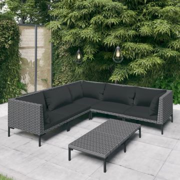 vidaXL Set mobilier de grădină cu perne,6 piese, gri închis, poliratan