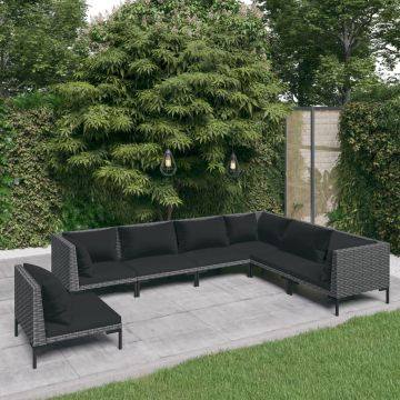 vidaXL Set mobilier de grădină cu perne,7 piese, gri închis, poliratan