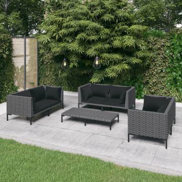 vidaXL Set mobilier de grădină cu perne, 7 piese, gri închis poliratan