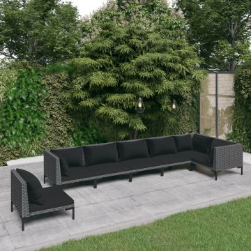 vidaXL Set mobilier de grădină cu perne,7 piese, gri închis, poliratan