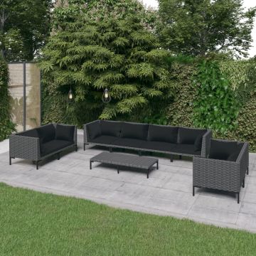 vidaXL Set mobilier de grădină cu perne, 9 piese, gri închis poliratan