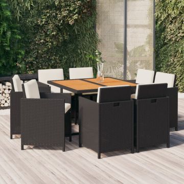 vidaXL Set mobilier de grădină cu perne, 9 piese, negru, poliratan