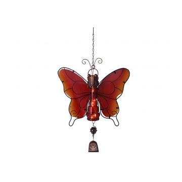 Decoratiune de gradina Butterfly cu lampa solara LED si clopotel, Portocaliu