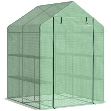 Outsunny Seră de Grădină cu Rafturi, Protecție din PE și Ușă Rulantă, 143x138x190 cm, Verde | Aosom Romania