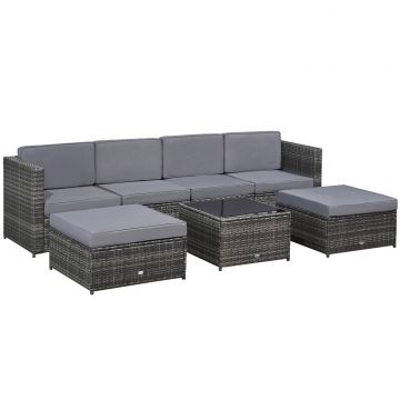 Outsunny Set Mobilier pentru Exterior din 7 Piese, Living pentru exterior din Rattan , Gri