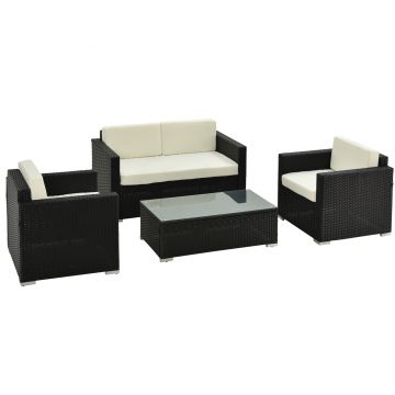 Outsunny Set pentru gradina 4 Piese din Rattan si Otel, Crem | Aosom Ro