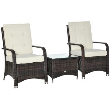 Outsunny Set pentru gradina din Rattan cu masuta si doua scaune, maro si crem | Aosom Ro