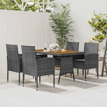 vidaXL Set de mobilier de exterior, 5 piese, gri, poliratan