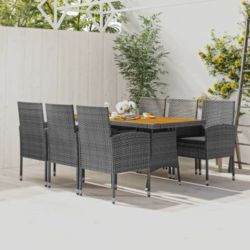 vidaXL Set de mobilier de exterior, 7 piese, gri, poliratan