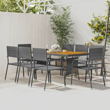 vidaXL Set de mobilier de exterior, 9 piese, gri, poliratan