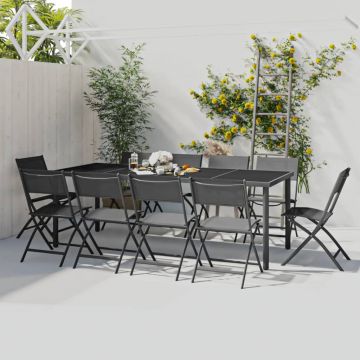 vidaXL Set mobilier de exterior, 11 piese, oțel