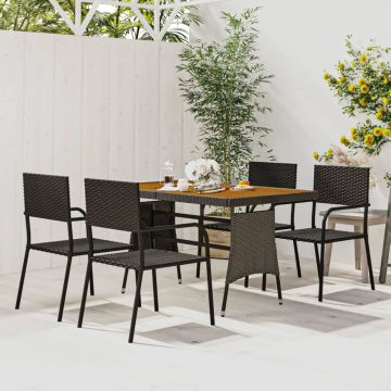 vidaXL Set mobilier de exterior, 5 piese, negru, poliratan