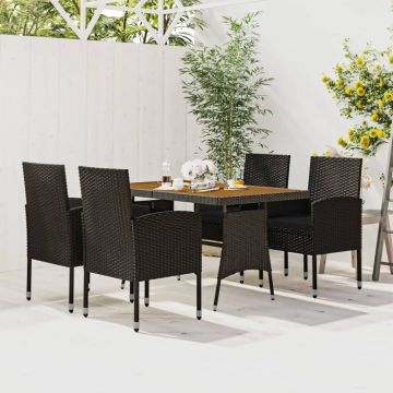 vidaXL Set mobilier de exterior, 5 piese, negru, poliratan