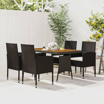 vidaXL Set mobilier de exterior, 5 piese, negru, poliratan