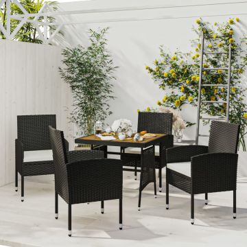 vidaXL Set mobilier de exterior, 5 piese, negru, poliratan