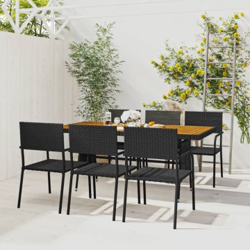 vidaXL Set mobilier de exterior, 7 piese, negru, poliratan