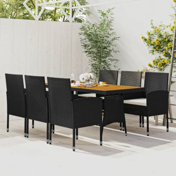 vidaXL Set mobilier de exterior, 7 piese, negru, poliratan