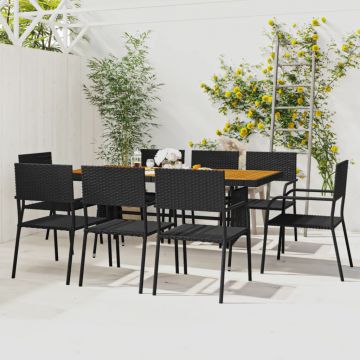 vidaXL Set mobilier de exterior, 9 piese, negru, poliratan