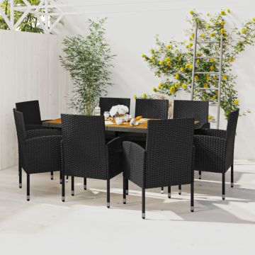 vidaXL Set mobilier de exterior, 9 piese, negru, poliratan