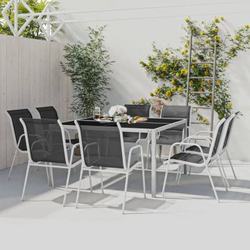 vidaXL Set mobilier de exterior, 9 piese, oțel