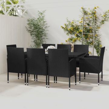 vidaXL Set mobilier de grădină, 9 piese, negru, poliratan