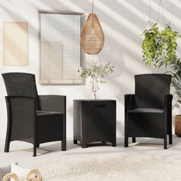 vidaXL Set mobilier de grădină cu perne, 3 piese, grafit, ratan PP