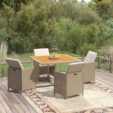 vidaXL Set mobilier de grădină cu perne, 5 piese, bej, poliratan