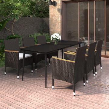 vidaXL Set mobilier de grădină cu perne, 7 piese, poliratan și sticlă