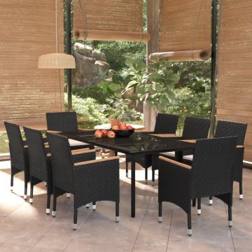 vidaXL Set mobilier de grădină cu perne, 9 piese, negru