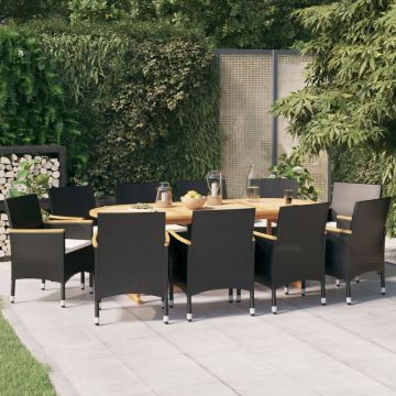 vidaXL Set mobilier de grădină cu perne, negru, 11 piese