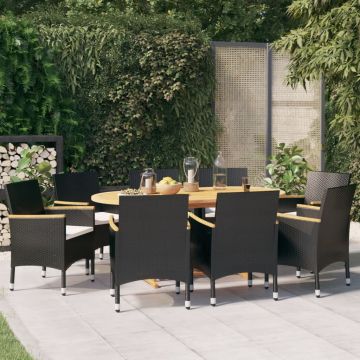 vidaXL Set mobilier de grădină cu perne, negru, 9 piese