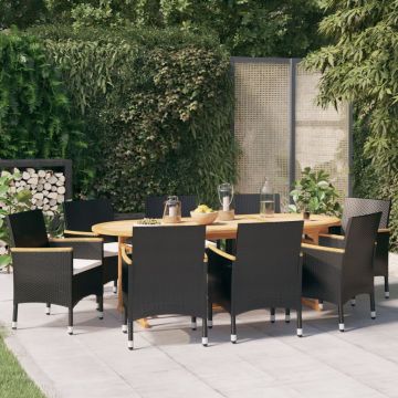 vidaXL Set mobilier de grădină cu perne, negru, 9 piese