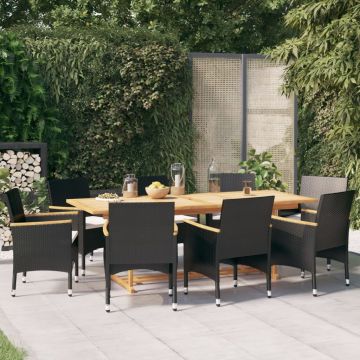 vidaXL Set mobilier de grădină cu perne, negru, 9 piese