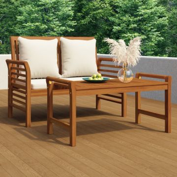 vidaXL Set mobilier grădină cu perne alb crem, 2 piese, lemn masiv