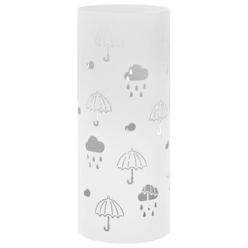 vidaXL Suport pentru umbrele, imprimeu umbreluțe, oțel, alb