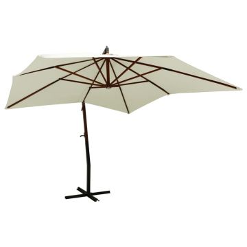 vidaXL Umbrelă de soare suspendată stâlp din lemn 300 cm alb nisipiu