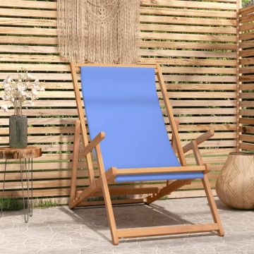 vidaXL Scaun de plajă pliabil, albastru, lemn masiv de tec