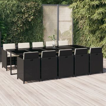 vidaXL Set mobilier de exterior cu perne, 11 piese, negru, poliratan