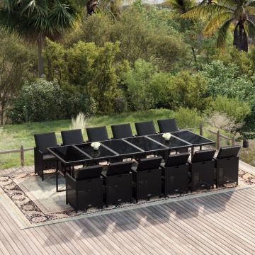 vidaXL Set mobilier de exterior cu perne, 13 piese, negru, poliratan