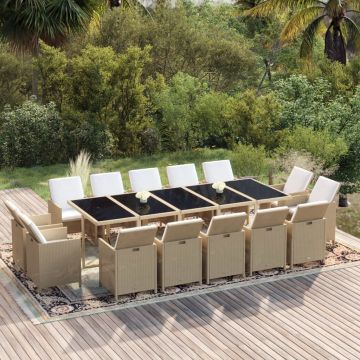 vidaXL Set mobilier de exterior cu perne, 15 piese, bej, poliratan