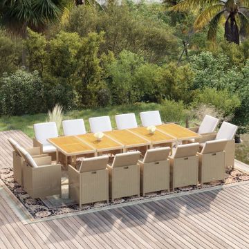 vidaXL Set mobilier de exterior cu perne, 15 piese, bej, poliratan