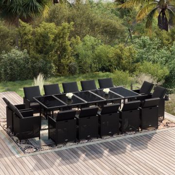 vidaXL Set mobilier de exterior cu perne, 15 piese, negru, poliratan