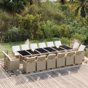 vidaXL Set mobilier de exterior cu perne, 17 piese, bej, poliratan