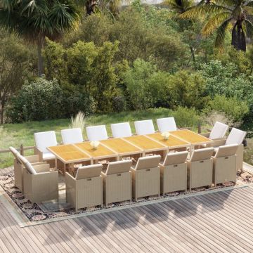 vidaXL Set mobilier de exterior cu perne, 17 piese, bej, poliratan