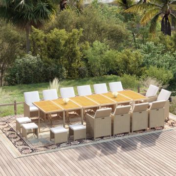 vidaXL Set mobilier de exterior cu perne, 17 piese, bej, poliratan