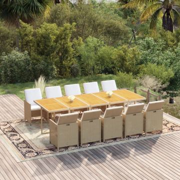 vidaXL Set mobilier de grădină cu perne, 11 piese, bej, poliratan